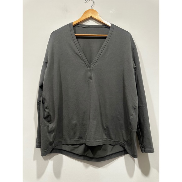 Lululemon Tops - Lululemon Charcoal Grey V-Neck Long Sleeve Relaxed Fit Pockets Top 12